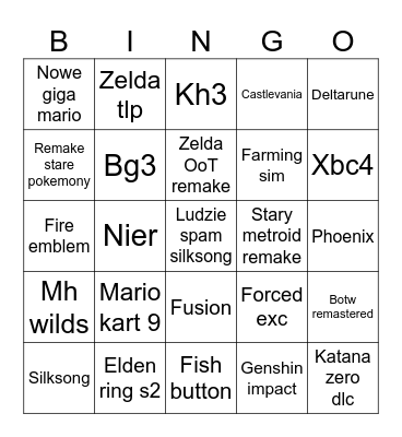 Nintendo D. Bingo Card