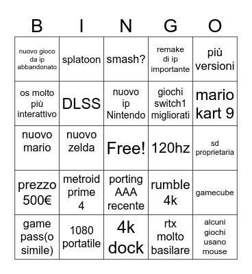 nintendp bing ca r Bingo Card