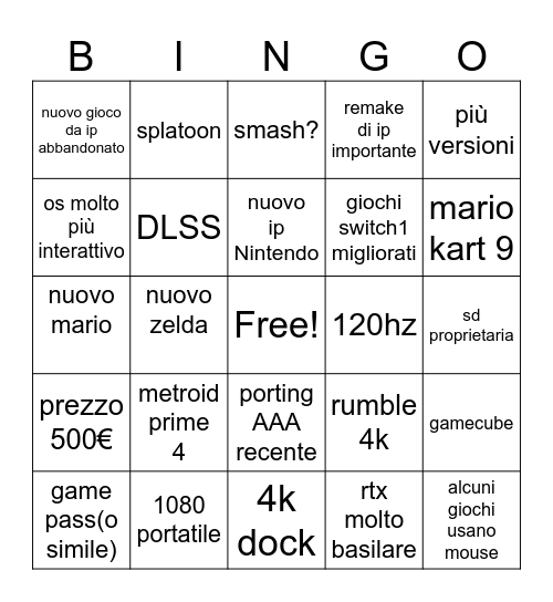 nintendp bing ca r Bingo Card