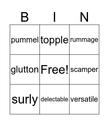 Vocabulary Bingo Card