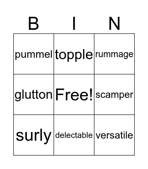 Vocabulary Bingo Card