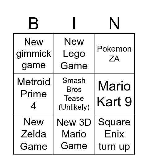 Untitled Bingo Card