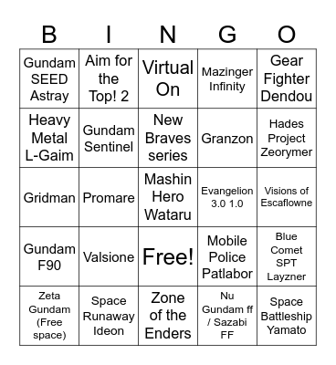 Super Robot Wars Y Bingo Card