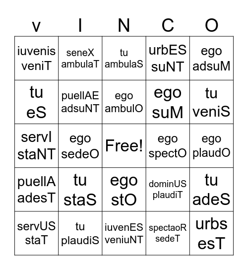 Stage 5 subject/verb agreement Bingo Card