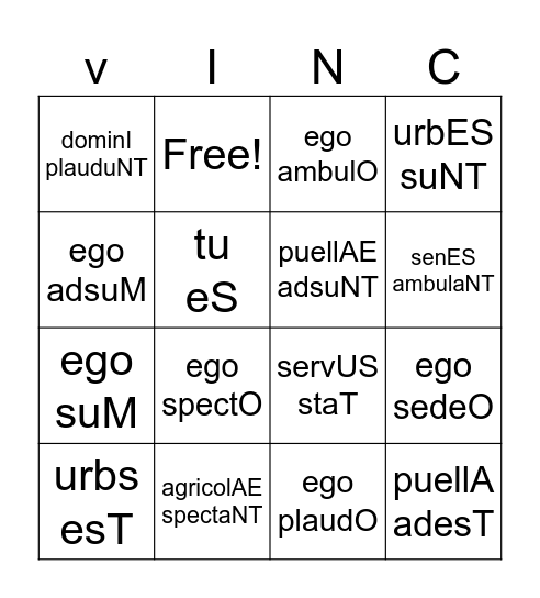 Stage 5 subject/verb agreement Bingo Card