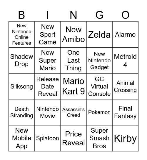 Nintendo Switch 2 Presentation Bingo Card