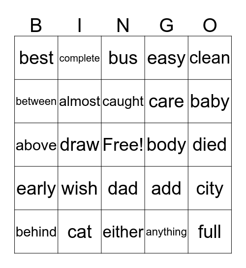 List C Bingo Card
