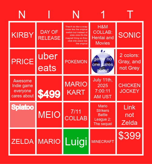 Nintendo Switch 2 Direct Bingo Card