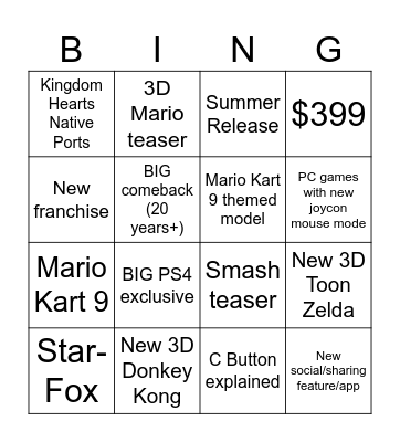 Switch 2 Bingo Card
