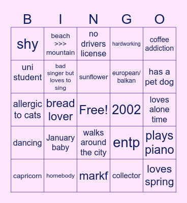 Tara’s Bingo Card