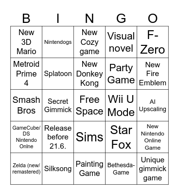 Nintendo Switch 2 Direct Bingo Card