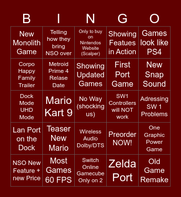Nintendo Switch 2 Direct 02.04.2025 Bingo Card