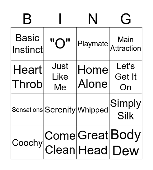 Pure Romance Bingo Card