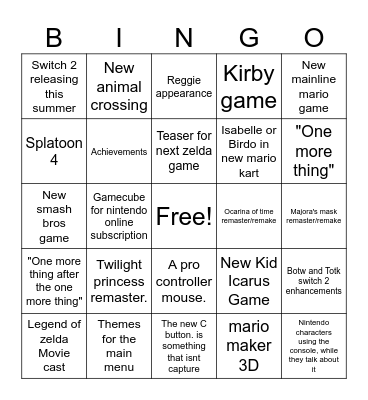 Switch 2 Direct Bingo Card