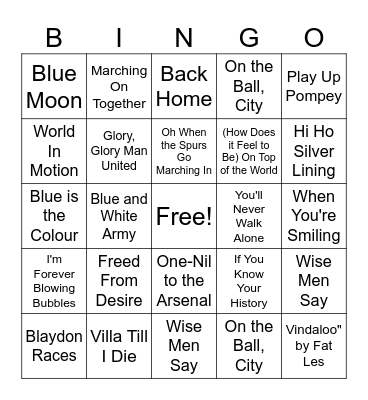 Iconic football songs Bingo Card
