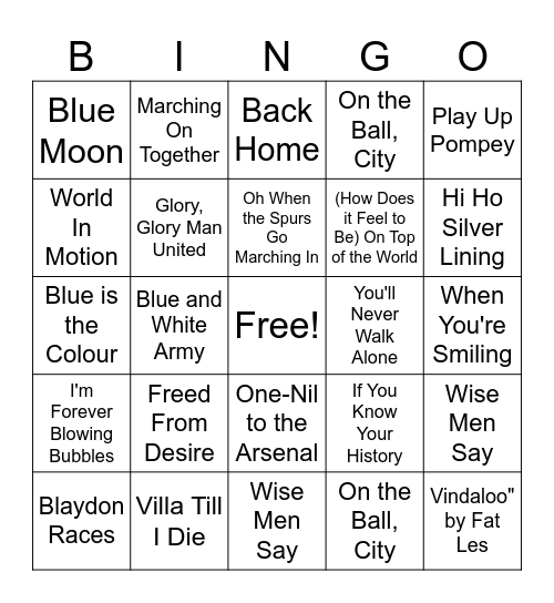 Iconic football songs Bingo Card