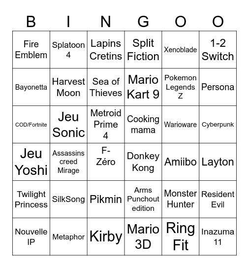 Nintendo Direct Bingo Card