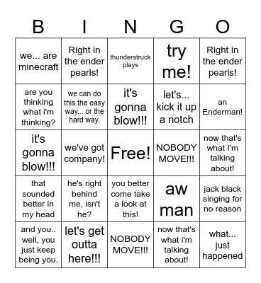 Minecraft movie bingo Card