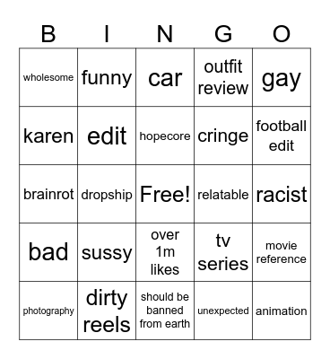 instagram reels bing Bingo Card