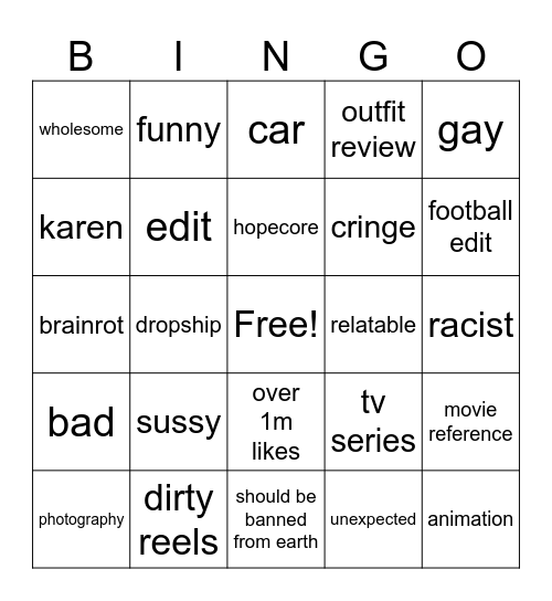instagram reels bing Bingo Card