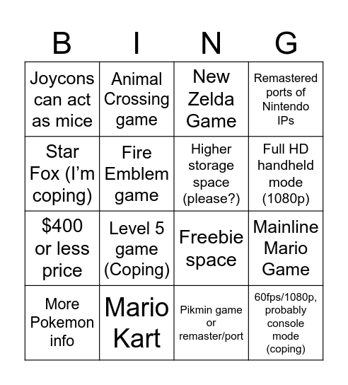 Switch 2 Direct Bingo Card