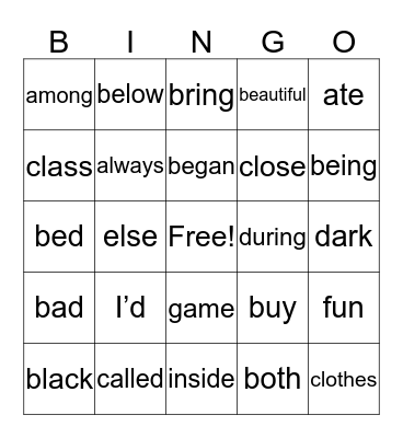List C Bingo Card