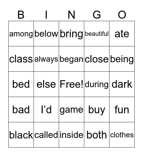 List C Bingo Card