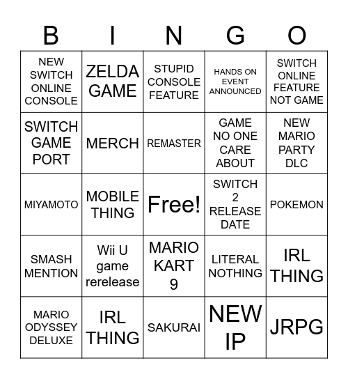 Switch 2 Direct Bingo Card