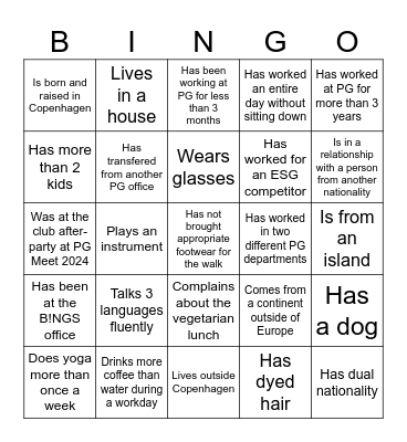 PG People Bingo Card