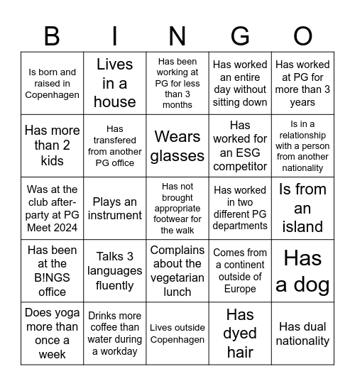 PG People Bingo Card