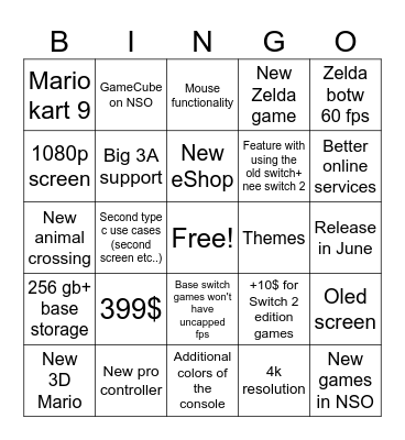 Switch 2 direct Bingo Card