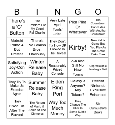 Switch 2 Another Console Bingo Card