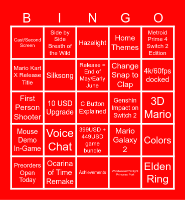Switch 2 Direct Bingo Card