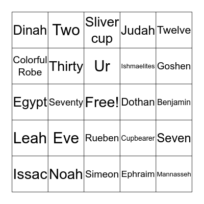 Sunday School  Bingo Card