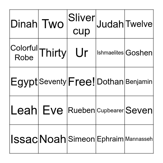 Sunday School  Bingo Card