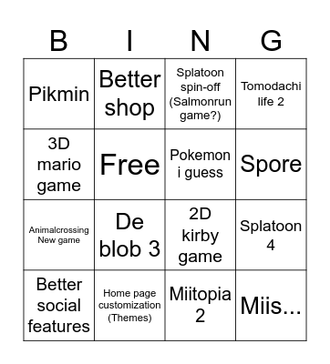 Switch 2 hopes & dreams Bingo Card