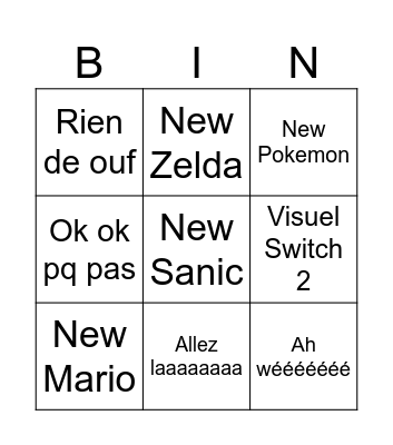 Nintendo Direct Bingo Card