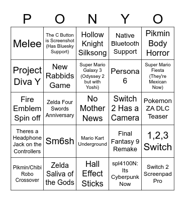 Switch 2 Bingo Card