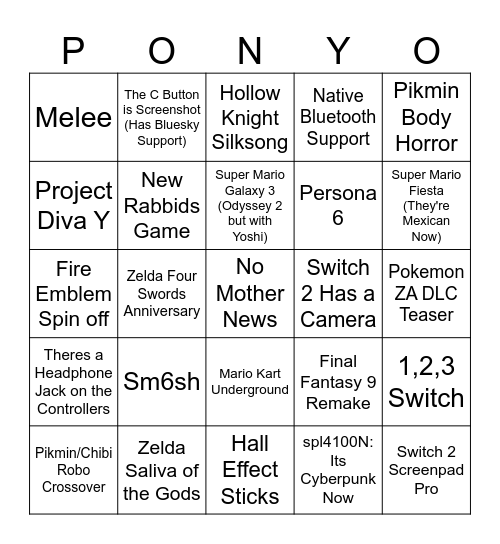 Switch 2 Bingo Card