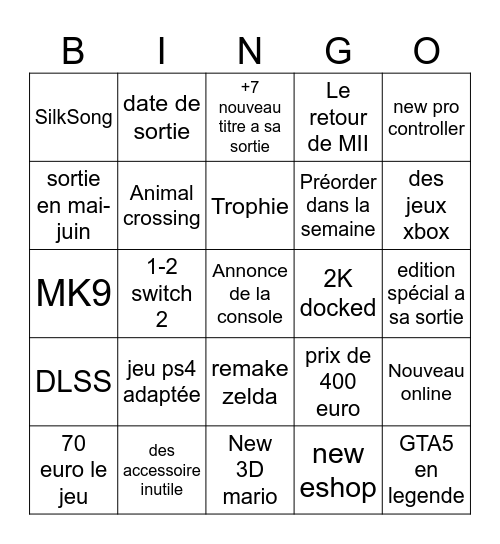 clodo bingo nintendo Bingo Card
