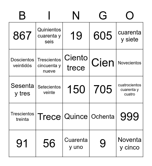 Bingo Matemático Bingo Card