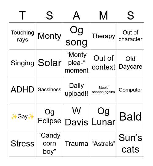 The Sun And Moon show bingo Card