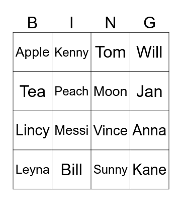 Untitled Bingo Card