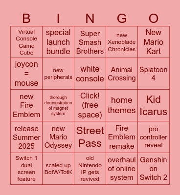 2 SWITCH 2 FURIOUS Bingo Card
