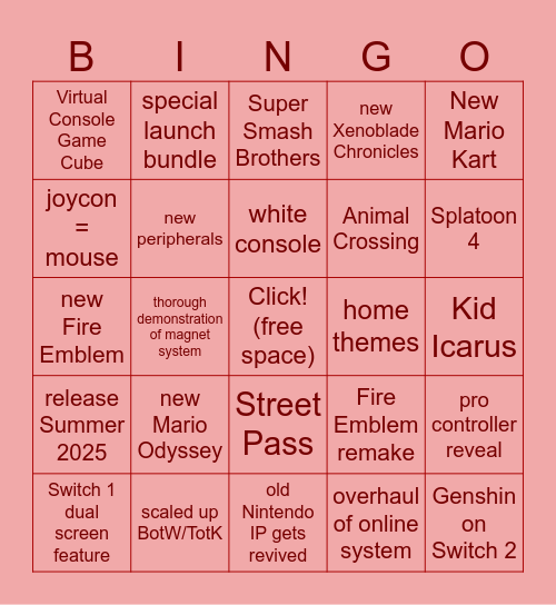 2 SWITCH 2 FURIOUS Bingo Card