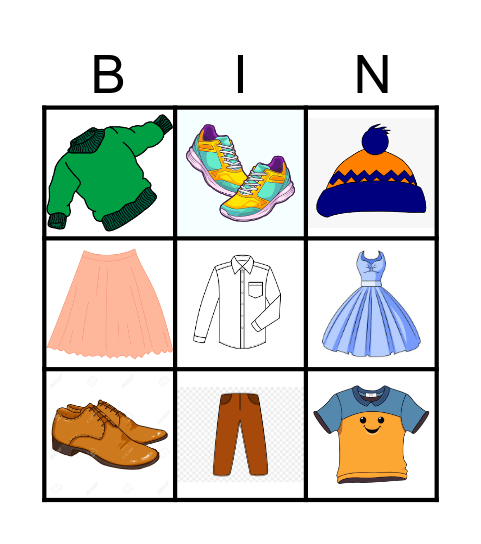 Clothes, clothes, clothes! Bingo Card