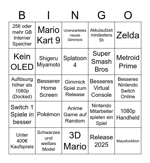 Was wird erwähnt in der Switch 2 Direct? Bingo Card