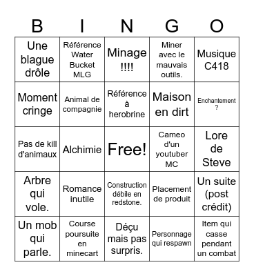 Bingo Minecraft le film Bingo Card
