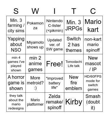 bintendo Bingo Card