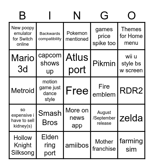 Switch 2 direct Bingo Card Bingo Card